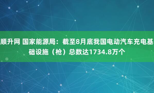 顺升网 国家能源局：截至8月底我国电动汽车充电基础设施（枪）总数达1734.8万个